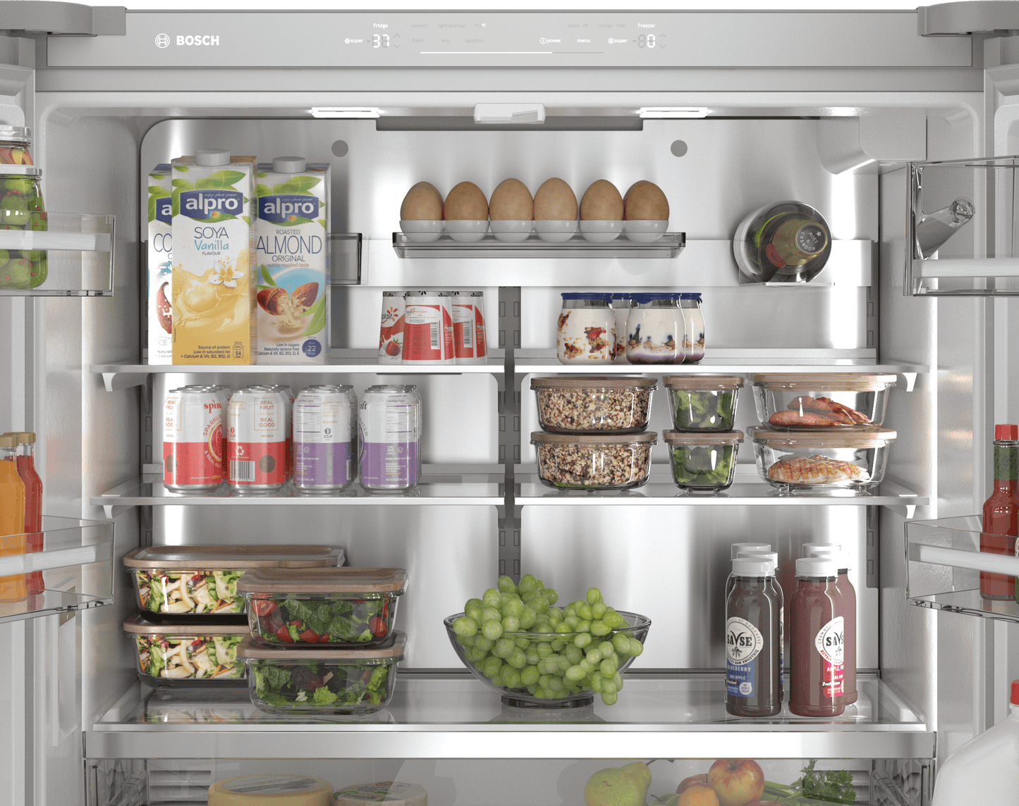 Bosch B36CL84ENW 800 Series, French Door Bottom Mount Refrigerator, Glass Door, 36'', White, Total No Frost
