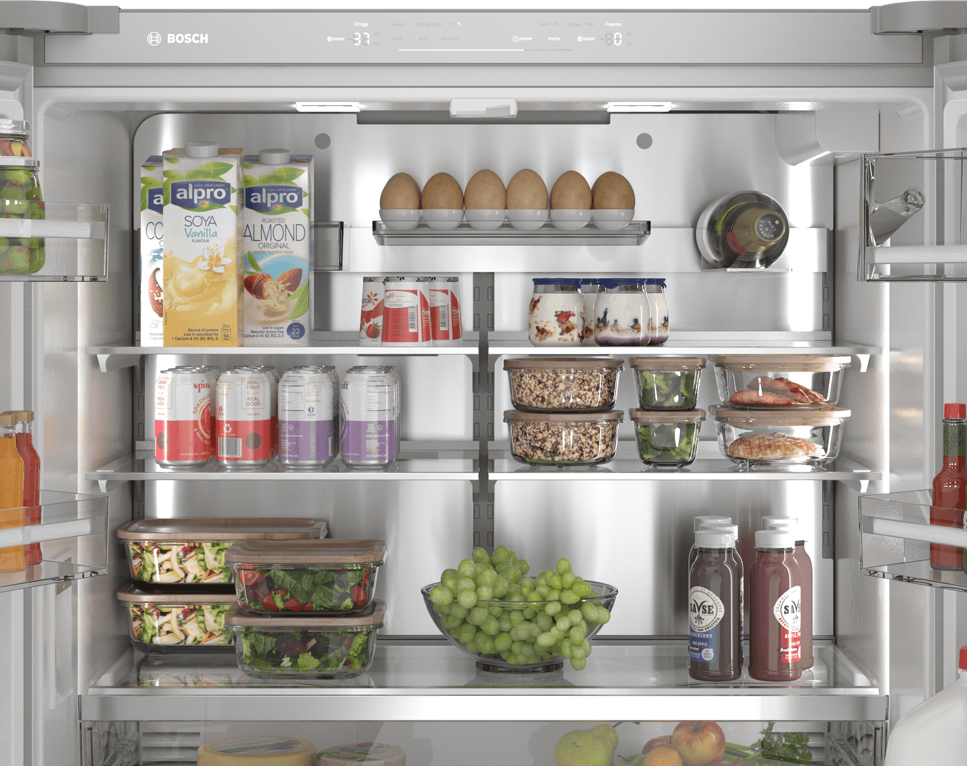 Bosch B36CL84ENW 800 Series, French Door Bottom Mount Refrigerator, Glass Door, 36'', White, Total No Frost