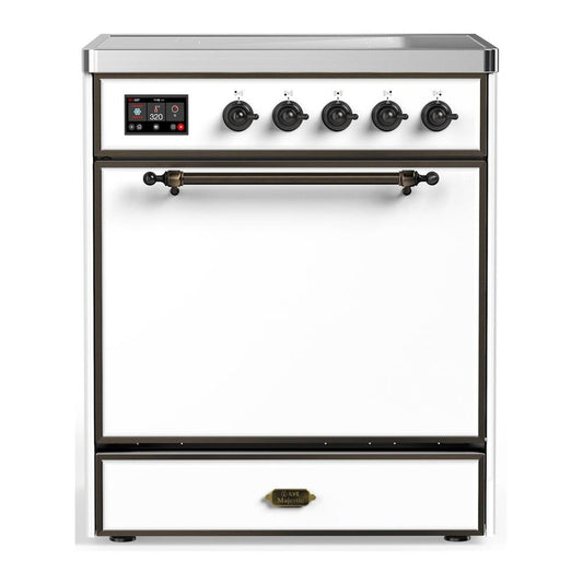 Ilve UMIB30QNR3WHB Ilve Umib30Qnr3Whb Majestic Iii 30 Inch Induction Range With 4 Elements, 4 Cu. Ft. Oven Capacity (Solid Door, White, Burnished)
