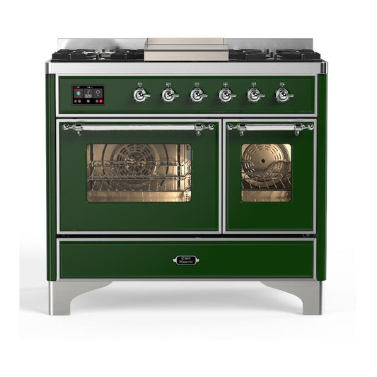 Ilve UMD40FNR3EGC Ilve Umd40Fnr3Egc Majestic Iii 40 Inch Dual Fuel Range With 6 Burners And Griddle, Dual Function Burner Up To 25,000 Btu (Natural Gas, Triple Glass Door, Emerald Green, Chrome)