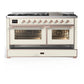Ilve UM60FNR3AWP Ilve Um60Fnr3Awp Majestic Iii 60 Inch Dual Fuel Range With 9 Burners And Griddle, Dual Function Burner Up To 25,000 Btu (Natural Gas, Triple Glass Door, Antique White, Copper)