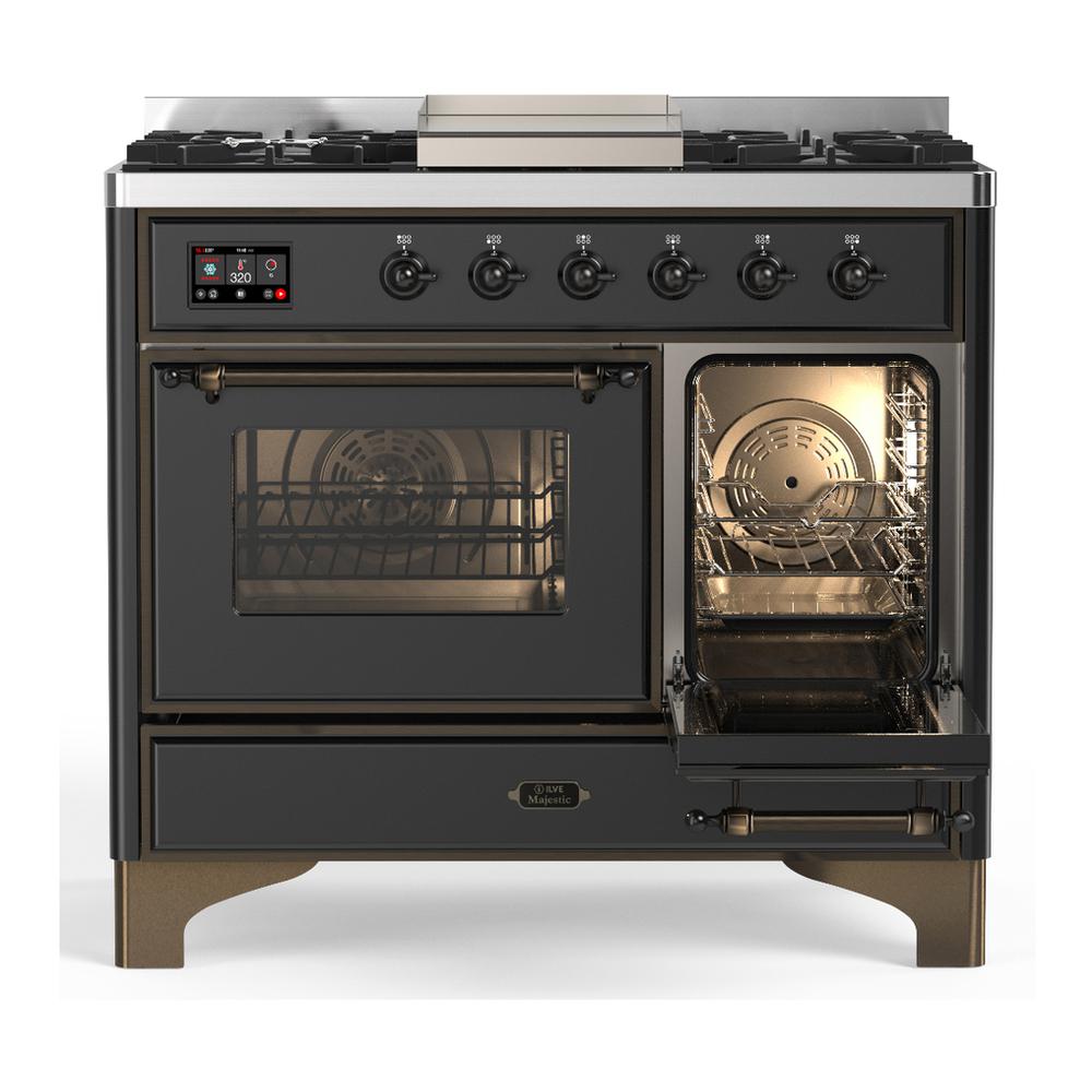 Ilve UMD40FNR3MGB Ilve Umd40Fnr3Mgb Majestic Iii 40 Inch Dual Fuel Range With 6 Burners And Griddle, Dual Function Burner Up To 25,000 Btu (Natural Gas, Triple Glass Door, Graphite Matte, Burnished)