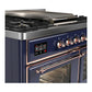 Ilve UMD40FNR3MBPLP Ilve Umd40Fnr3Mbplp Majestic Iii 40 Inch Dual Fuel Range With 6 Burners And Griddle, Dual Function Burner Up To 25,000 Btu (Liquid Propane, Triple Glass Door, Midnight Blue, Copper)