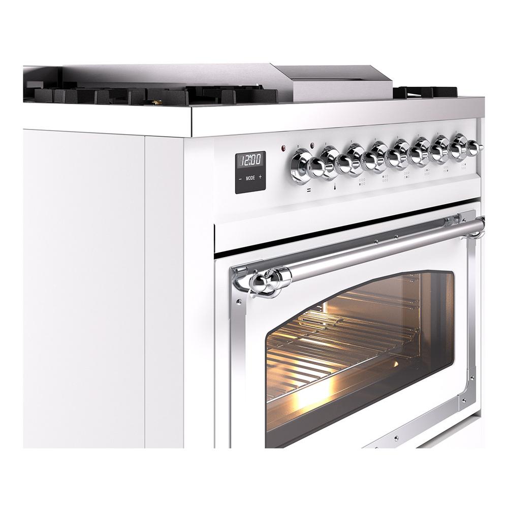 Ilve UN36FNMPWHCLP Ilve Un36Fnmpwhclp Nostalgie Ii Noblesse 36" Dual Fuel Range (Liquid Propane, Triple Glass Door, White, Chrome)