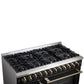 Forno FFSGS635648BLK Forno Galiano 48-Inch French Door Dual Fuel Range, Black & Antique Brass Design, 8 Sealed Burners - 107,000 Btu, Griddle, 6.58 Cu.Ft. Double Ovens