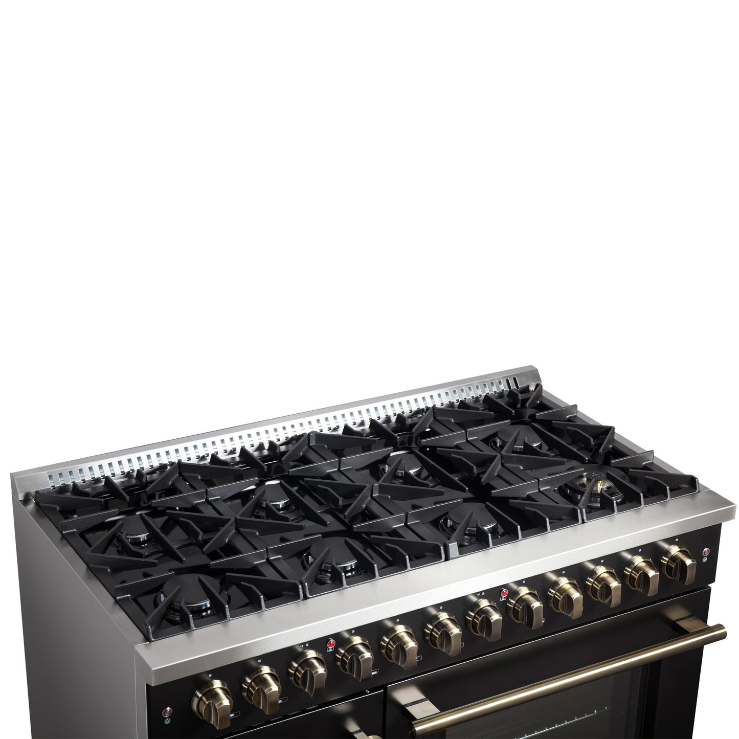 Forno FFSGS635648BLK Forno Galiano 48-Inch French Door Dual Fuel Range, Black & Antique Brass Design, 8 Sealed Burners - 107,000 Btu, Griddle, 6.58 Cu.Ft. Double Ovens