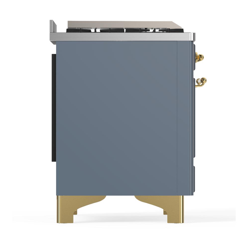Ilve UM48FSNR3BGGLP Ilve Um48Fsnr3Bgglp Majestic Iii 48 Inch Dual Fuel Range With 5 Black Brass Burners, Griddle And French Top, Dual Function Burner Up To 25,000 Btu (Liquid Propane, Triple Glass Door, Blue Grey, Brass)