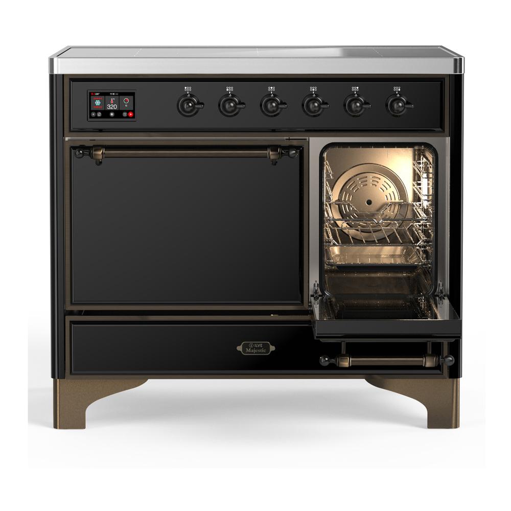 Ilve UMDIB40QNR3BKB Ilve Umdib40Qnr3Bkb Majestic Iii 40 Inch Induction Range With 6 Elements, 3.82 Cu. Ft. Total Oven Capacity (Solid Door, Glossy Black, Burnished)