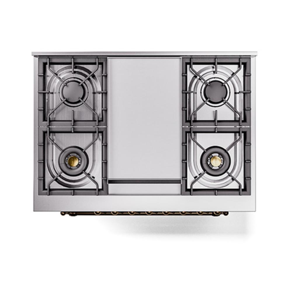 Ilve UN36FQNMPBUB Ilve Un36Fqnmpbub Nostalgie Ii Noblesse 36" Dual Fuel Range (Natural Gas, Solid Door, Burgundy, Burnished)