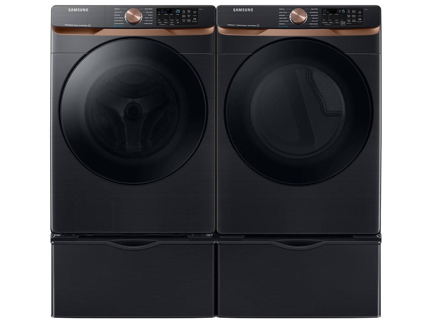 Samsung F1679514478305 Extra Large Capacity Smart Front Load Washer And Gas Dryer Set With Super Speed Wash, Steam Sanitize+, And Sensor Dry In Brushed Black