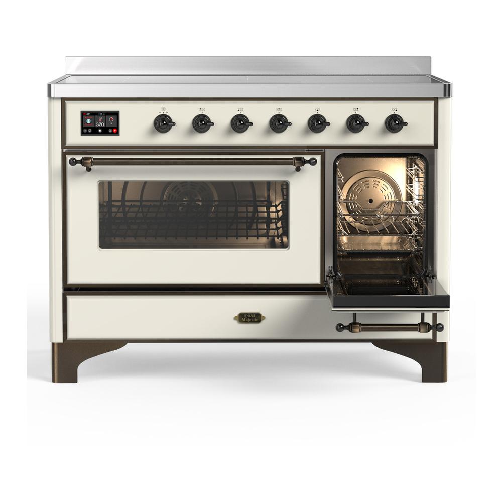 Ilve UMIB48NR3AWB Ilve Umib48Nr3Awb Majestic Iii 48 Inch Induction Range With 6 Elements, 5.02 Cu. Ft. Total Oven Capacity (Triple Glass Door, Antique White, Burnished)