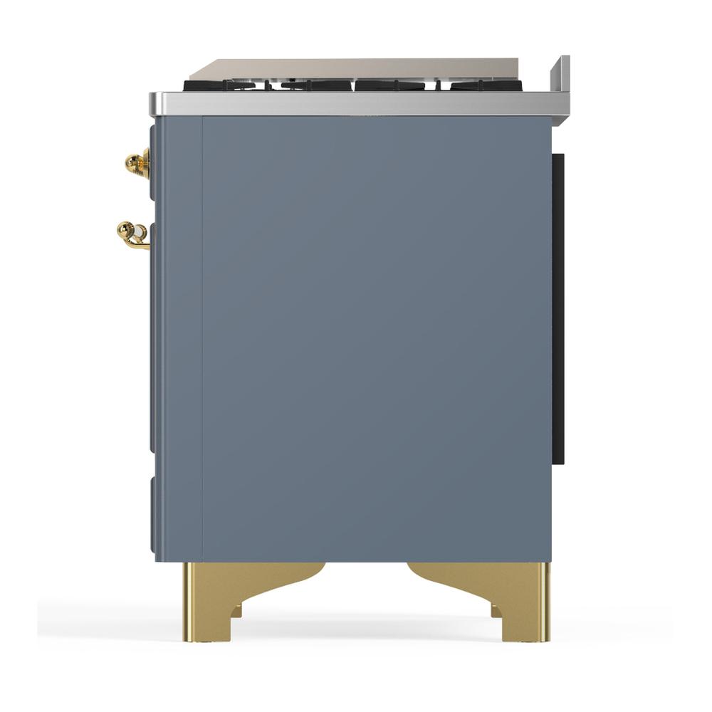 Ilve UMD40FNR3BGG Ilve Umd40Fnr3Bgg Majestic Iii 40 Inch Dual Fuel Range With 6 Burners And Griddle, Dual Function Burner Up To 25,000 Btu (Natural Gas, Triple Glass Door, Blue Grey, Brass)
