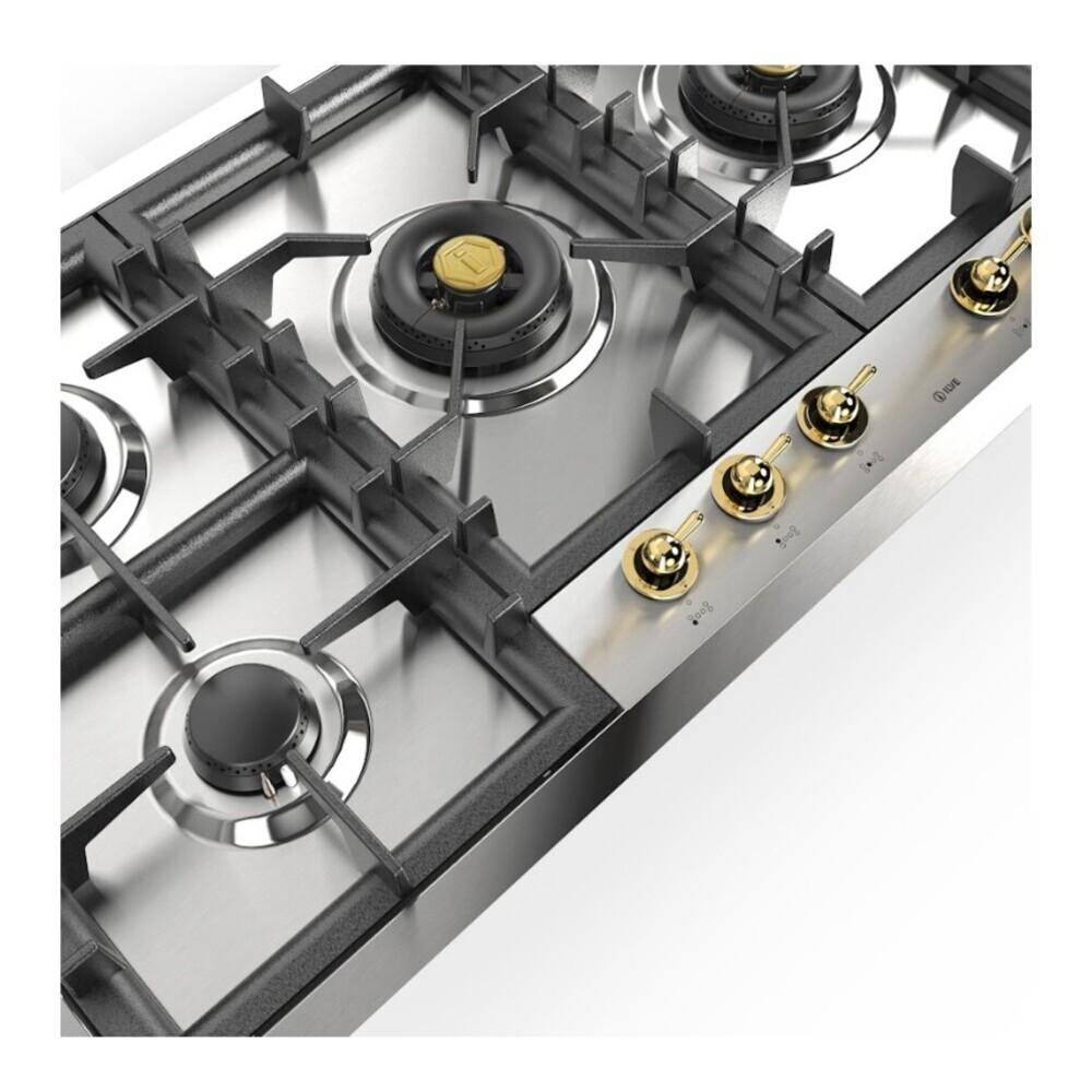 Ilve UHCPT125NSSGLP Ilve Uhcpt125Nssglp Nostalgie Ii 48 Inch Built-In Gas Cooktop With Total Black Brass Burners, In Stainless Steel (6 Sealed Burners, Liquid Propane, Brass)
