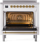 Ilve UPI366NMPWHG Nostalgie Ii 36 Inch Electric Freestanding Range In White With Brass Trim