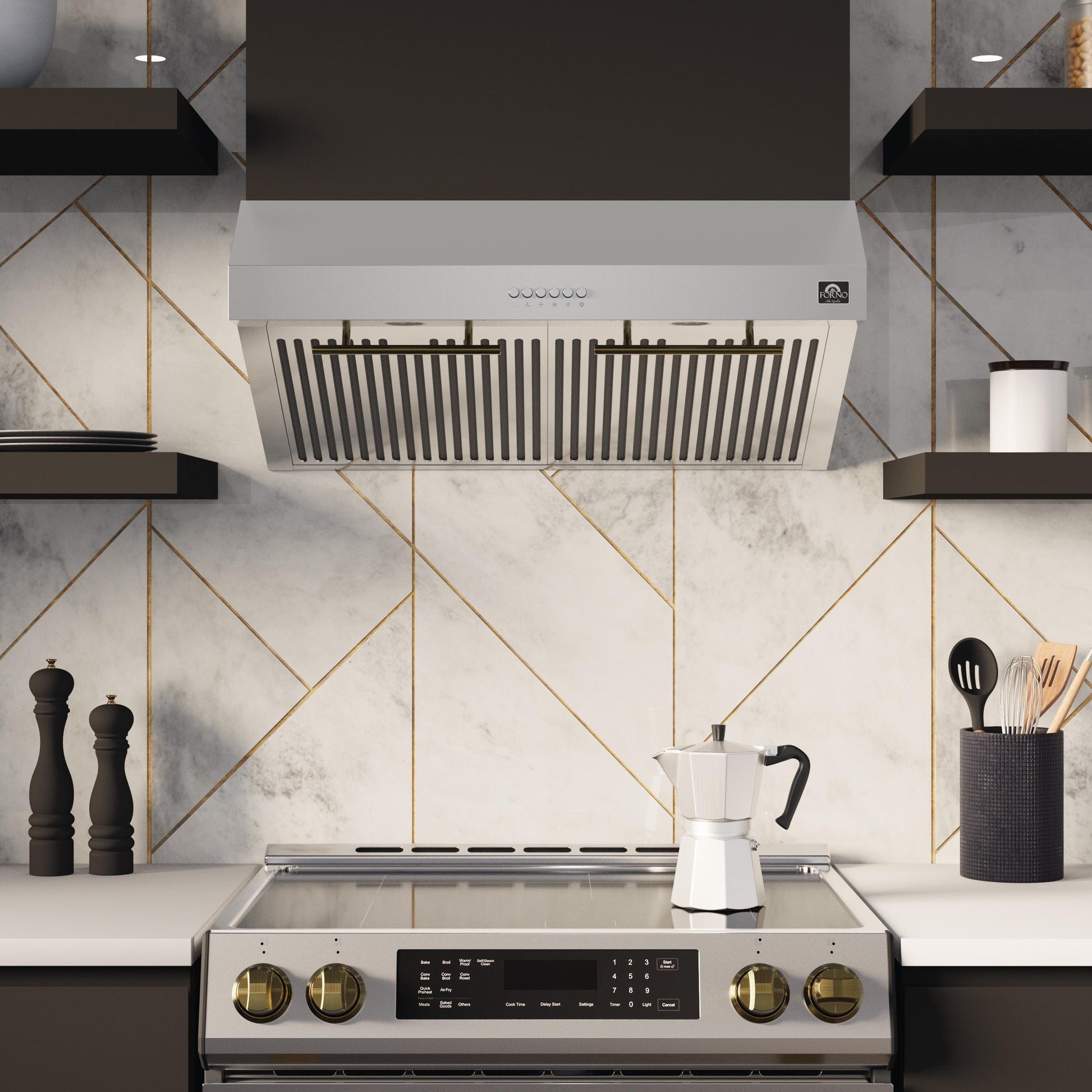 Forno FRHUC525530 Forno Bari Espresso 30-Inch Under Cabinet Range Hood, Stainless Steel, 400 Cfm, Led Lighting, Dishwasher-Safe Baffle Filters, 4-Speed Fan Control