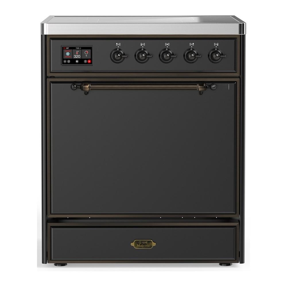 Ilve UMIB30QNR3MGB Ilve Umib30Qnr3Mgb Majestic Iii 30 Inch Induction Range With 4 Elements, 4 Cu. Ft. Oven Capacity (Solid Door, Graphite Matte, Burnished)