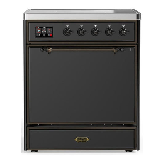 Ilve UMIB30QNR3MGB Ilve Umib30Qnr3Mgb Majestic Iii 30 Inch Induction Range With 4 Elements, 4 Cu. Ft. Oven Capacity (Solid Door, Graphite Matte, Burnished)