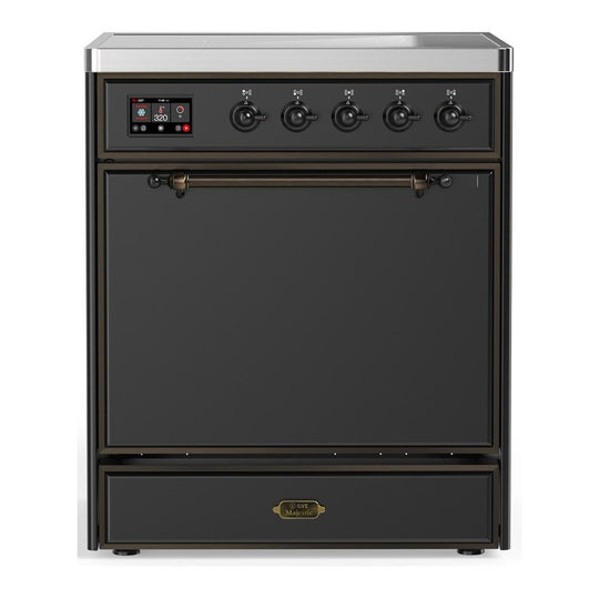 Ilve UMIB30QNR3MGB Ilve Umib30Qnr3Mgb Majestic Iii 30 Inch Induction Range With 4 Elements, 4 Cu. Ft. Oven Capacity (Solid Door, Graphite Matte, Burnished)