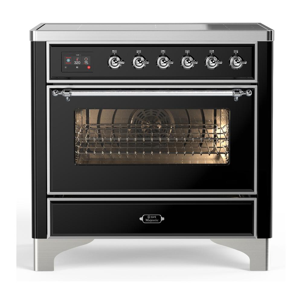 Ilve UMIB36NR3BKC Ilve Umib36Nr3Bkc Majestic Iii 36 Inch Induction Range With 6 Elements, 3.5 Cu. Ft. Total Oven Capacity (Triple Glass Door, Glossy Black, Chrome)