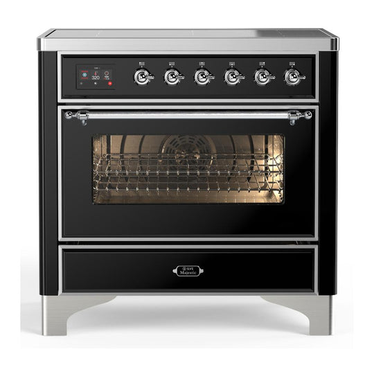 Ilve UMIB36NR3BKC Ilve Umib36Nr3Bkc Majestic Iii 36 Inch Induction Range With 6 Elements, 3.5 Cu. Ft. Total Oven Capacity (Triple Glass Door, Glossy Black, Chrome)