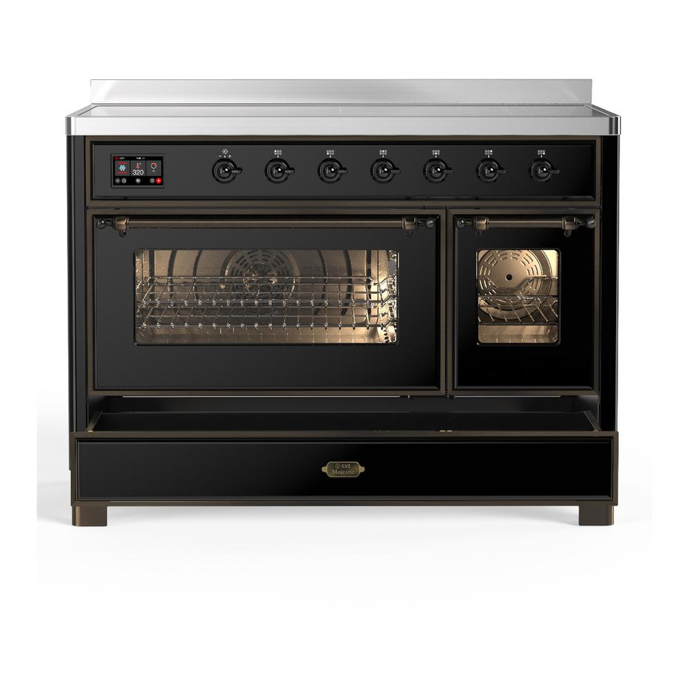 Ilve UMIB48NR3BKB Ilve Umib48Nr3Bkb Majestic Iii 48 Inch Induction Range With 6 Elements, 5.02 Cu. Ft. Total Oven Capacity (Triple Glass Door, Glossy Black, Burnished)