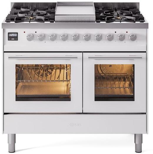 Ilve UPD40FWMPWHLP Professional Plus Ii 40 Inch Dual Fuel Liquid Propane Freestanding Range In White With Trim