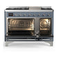 Ilve UM48FNR3BGCLP Ilve Um48Fnr3Bgclp Majestic Iii 48 Inch Dual Fuel Range With 8 Burners And Griddle, Dual Function Burner Up To 25,000 Btu (Liquid Propane, Triple Glass Door, Blue Grey, Chrome)