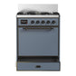 Ilve UM30QNR3BGBLP Ilve Um30Qnr3Bgblp Majestic Iii 30 Inch Dual Fuel Range With 5 Black Brass Burners, Dual Function Burner Up To 25,000 Btu (Liquid Propane, Solid Door, Blue Grey, Burnished)
