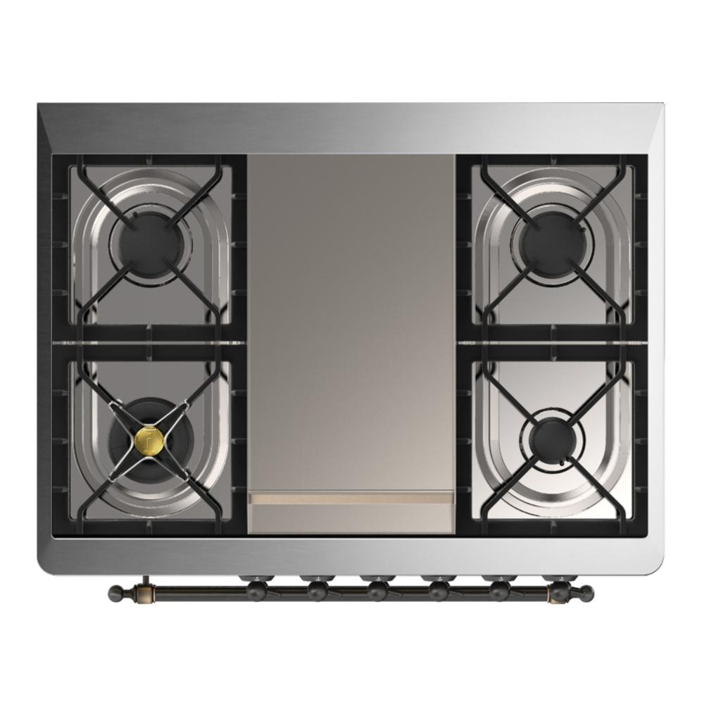 Ilve UM36FQNR3AWBLP Ilve Um36Fqnr3Awblp Majestic Iii 36 Inch Dual Fuel Range With 6 Black Brass Burners And Griddle, Dual Function Burner Up To 25,000 Btu (Solid Door, Antique White, Burnished, Liquid Propane)