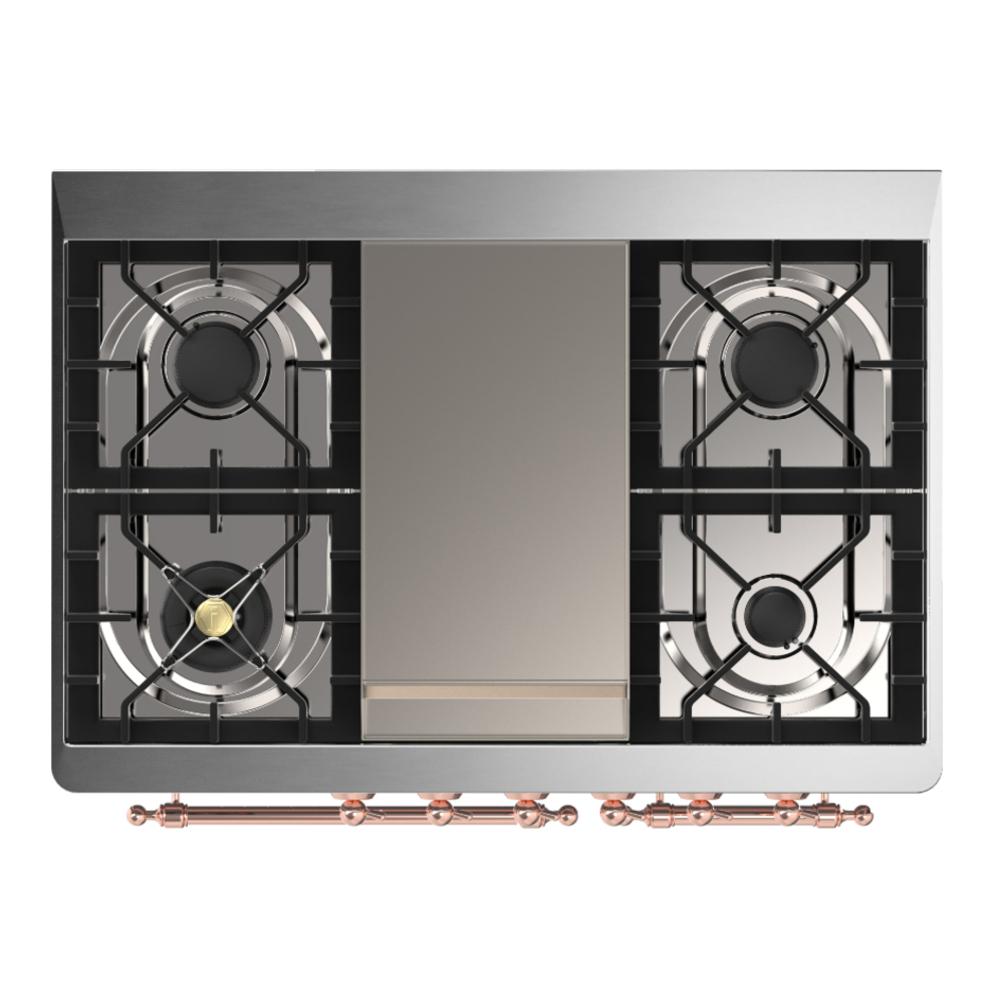 Ilve UMD40FQNR3SSP Ilve Umd40Fqnr3Ssp Majestic Iii 40 Inch Dual Fuel Range With 6 Burners And Griddle, Dual Function Burner Up To 25,000 Btu (Natural Gas, Solid Door, Stainless Steel, Copper)