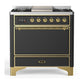 Ilve UM36FQNR3MGG Ilve Um36Fqnr3Mgg Majestic Iii 36 Inch Dual Fuel Range With 6 Black Brass Burners And Griddle, Dual Function Burner Up To 25,000 Btu (Solid Door, Graphite Matte, Brass, Natural Gas)