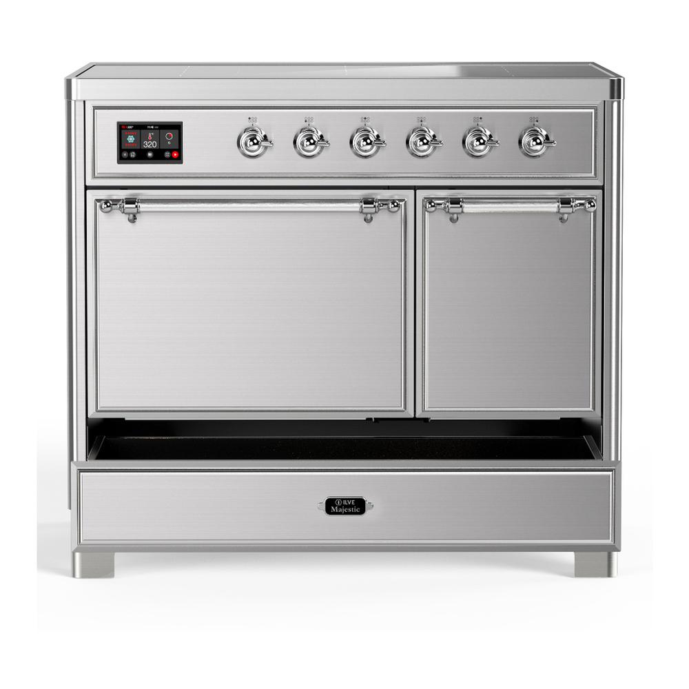 Ilve UMDIB40QNR3SSC Ilve Umdib40Qnr3Ssc Majestic Iii 40 Inch Induction Range With 6 Elements, 3.82 Cu. Ft. Total Oven Capacity (Solid Door, Stainless Steel, Chrome)