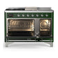Ilve UM48FSNR3EGCLP Ilve Um48Fsnr3Egclp Majestic Iii 48 Inch Dual Fuel Range With 5 Black Brass Burners, Griddle And French Top, Dual Function Burner Up To 25,000 Btu (Liquid Propane, Triple Glass Door, Emerald Green, Chrome)