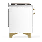 Ilve UMD40FQNR3WHGLP Ilve Umd40Fqnr3Whglp Majestic Iii 40 Inch Dual Fuel Range With 6 Burners And Griddle, Dual Function Burner Up To 25,000 Btu (Liquid Propane, Solid Door, White, Brass)