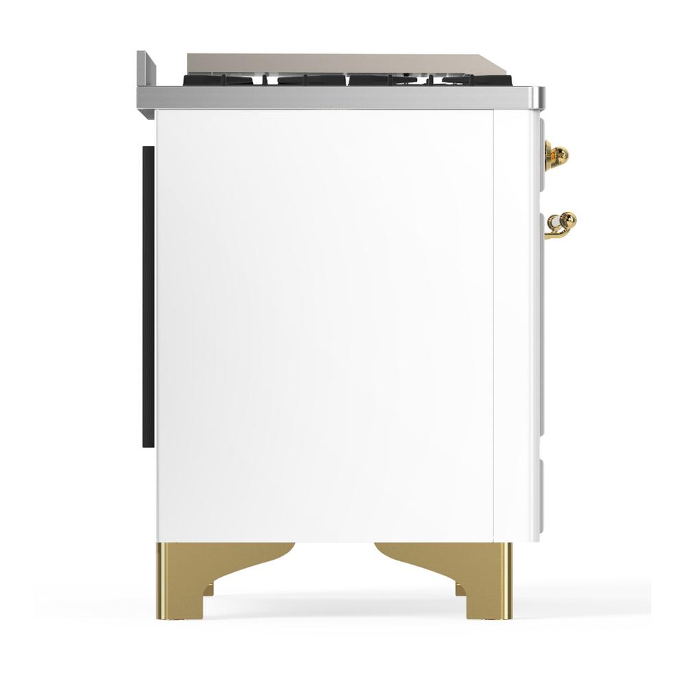 Ilve UMD40FQNR3WHGLP Ilve Umd40Fqnr3Whglp Majestic Iii 40 Inch Dual Fuel Range With 6 Burners And Griddle, Dual Function Burner Up To 25,000 Btu (Liquid Propane, Solid Door, White, Brass)