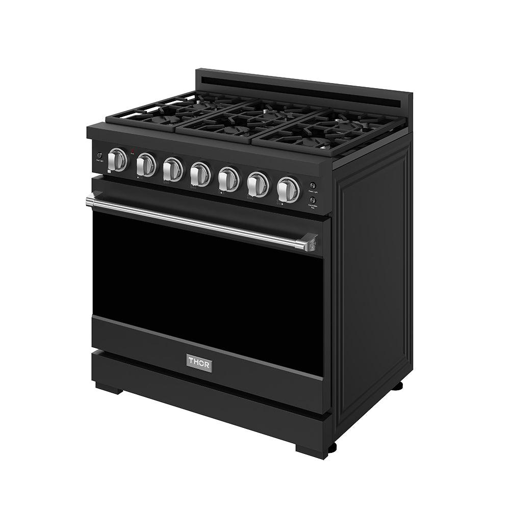 Thor Kitchen RSG36PBLPSS 36 Inch Professional Liquid Propane Range With Precision Knob In Black And Stainless Steel Gordon Ramsay Series