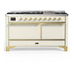 Ilve UM60FQNR3AWGLP Ilve Um60Fqnr3Awglp Majestic Iii 60 Inch Dual Fuel Range With 9 Burners And Griddle, Dual Function Burner Up To 25,000 Btu (Liquid Propane, Solid Door, Antique White, Brass)
