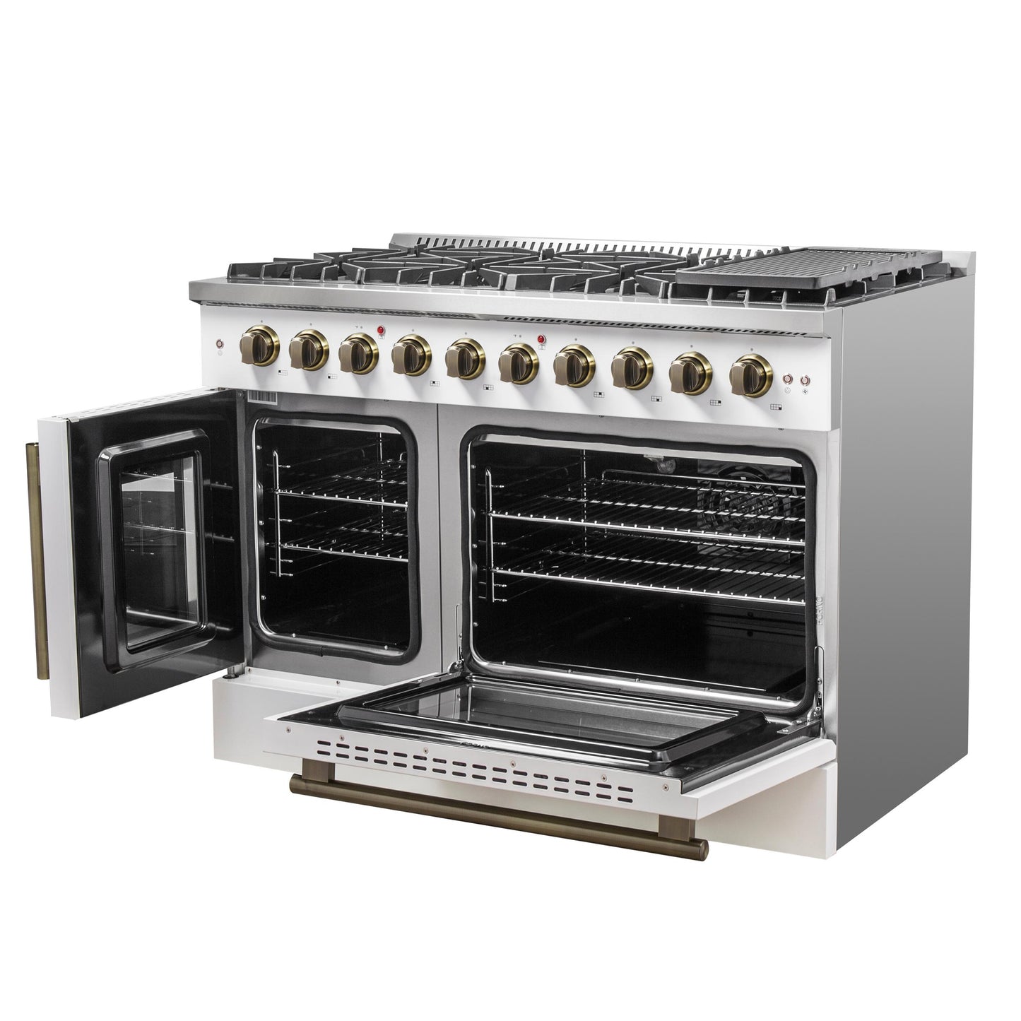 Forno FFSGS644448WHT Forno Galiano 48-Inch Freestanding French Door Gas Range, White & Antique Brass