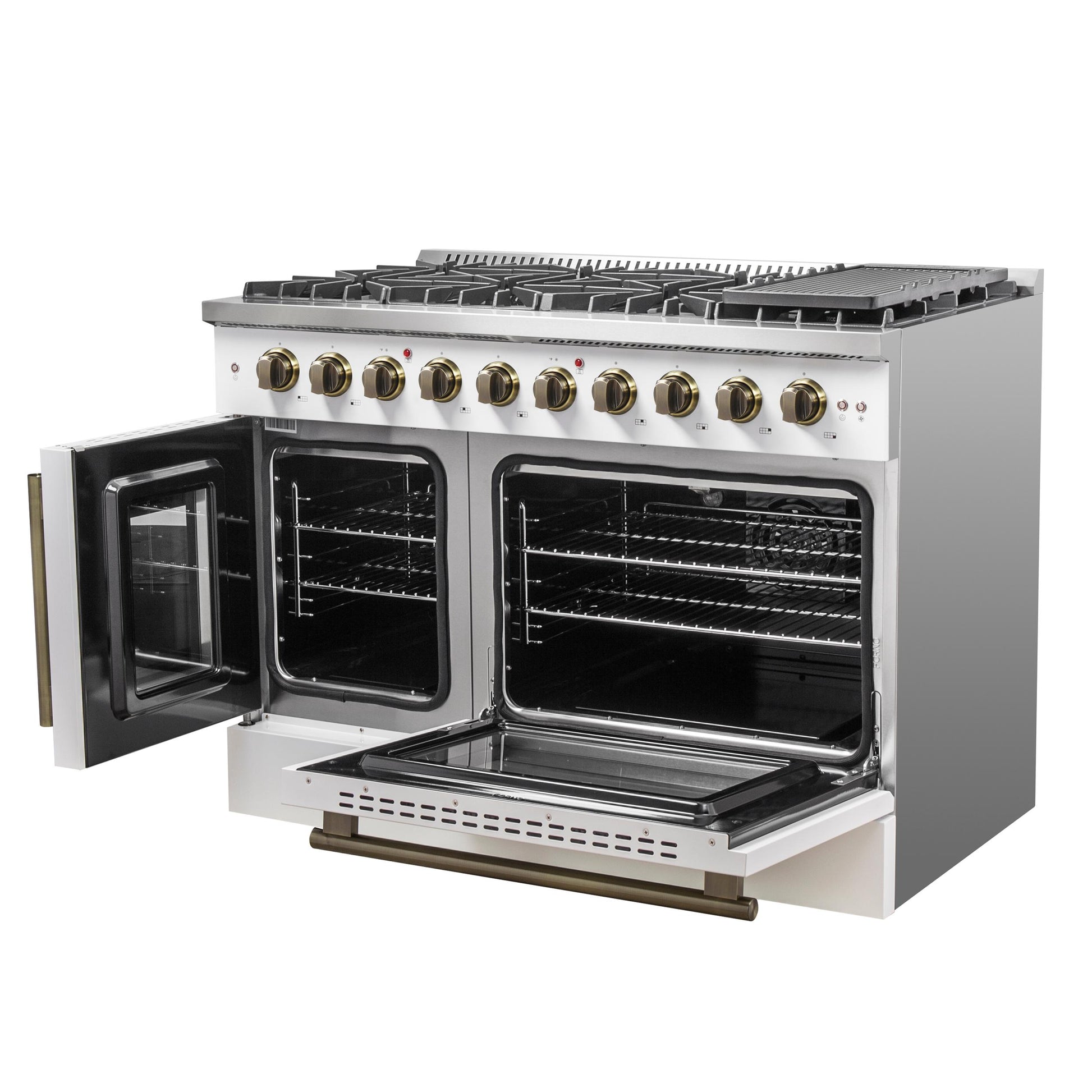 Forno FFSGS644448WHT Forno Galiano 48-Inch Freestanding French Door Gas Range, White & Antique Brass