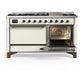 Ilve UM60FQNR3AWB Ilve Um60Fqnr3Awb Majestic Iii 60 Inch Dual Fuel Range With 9 Burners And Griddle, Dual Function Burner Up To 25,000 Btu (Natural Gas, Solid Door, Antique White, Burnished)