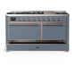 Ilve UM60FQNR3BGP Ilve Um60Fqnr3Bgp Majestic Iii 60 Inch Dual Fuel Range With 9 Burners And Griddle, Dual Function Burner Up To 25,000 Btu (Natural Gas, Solid Door, Blue Grey, Copper)