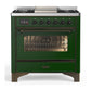 Ilve UM36FNR3EGBLP Ilve Um36Fnr3Egblp Majestic Iii 36 Inch Dual Fuel Range With 6 Black Brass Burners And Griddle, Dual Function Burner Up To 25,000 Btu (Triple Glass Door, Emerald Green, Burnished, Liquid Propane)