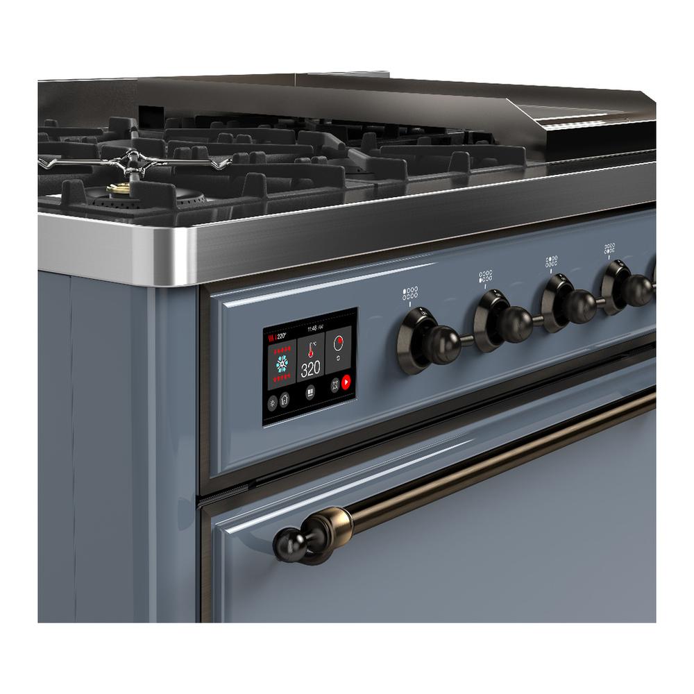 Ilve UM48FQNR3BGB Ilve Um48Fqnr3Bgb Majestic Iii 48 Inch Dual Fuel Range With 8 Burners And Griddle, Dual Function Burner Up To 25,000 Btu (Natural Gas, Solid Door, Blue Grey, Burnished)