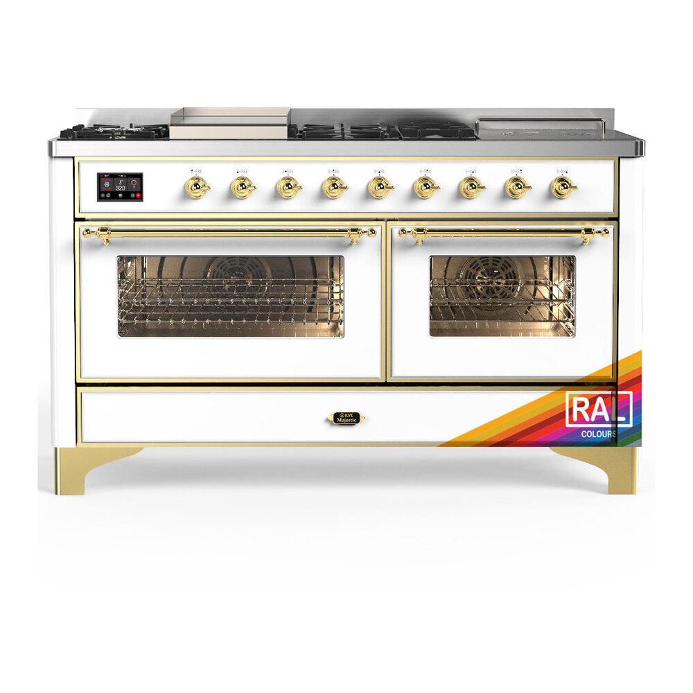 Ilve UM60FSNR3RAGLP Ilve Um60Fsnr3Raglp Majestic Iii 60 Inch Dual Fuel Range With 7 Burners, Griddle And French Top, Dual Function Burner With Up To 25,000 Btu (Liquid Propane, Triple Glass Door, Ral, Brass)