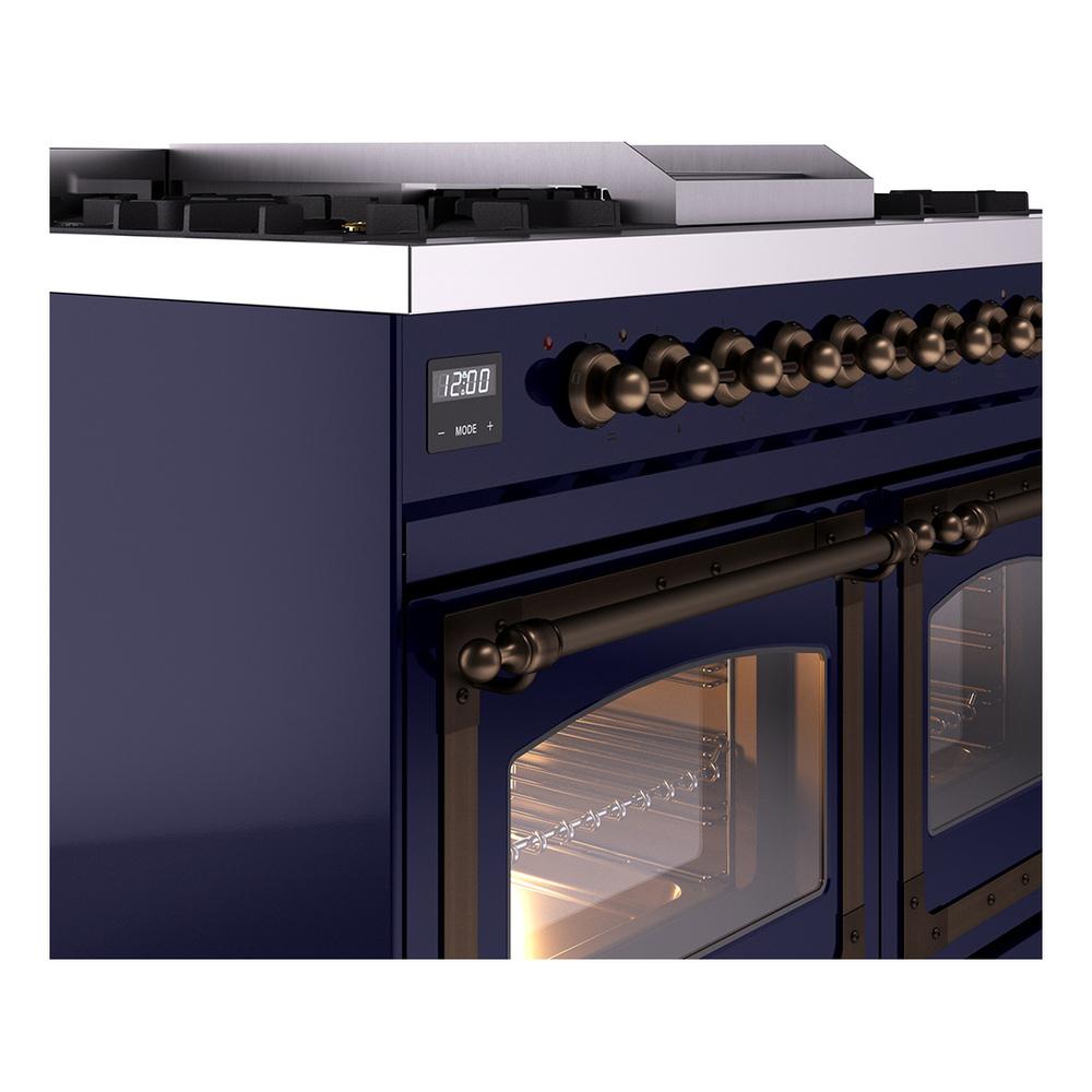 Ilve UND40FNMPMBBLP Ilve Und40Fnmpmbblp Nostalgie Ii Noblesse 40" Dual Fuel Range (Liquid Propane, Triple Glass Door, Midnight Blue, Burnished)