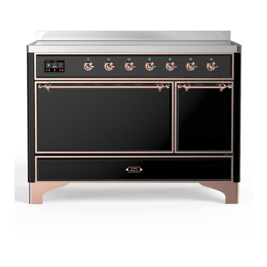 Ilve UMIB48QNR3BKP Ilve Umib48Qnr3Bkp Majestic Iii 48 Inch Induction Range With 6 Elements, 5.02 Cu. Ft. Total Oven Capacity (Solid Door, Glossy Black, Copper)