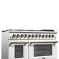 Forno FFSGS615648WHT Galiano 48-Inch Dual Fuel Range White & Antique Brass Design With 8 Sealed Burners 107,000 Btu, 6.58 Cu. Ft. Double Ovens & Griddle