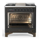Ilve UM36FNR3MGBLP Ilve Um36Fnr3Mgblp Majestic Iii 36 Inch Dual Fuel Range With 6 Black Brass Burners And Griddle, Dual Function Burner Up To 25,000 Btu (Triple Glass Door, Graphite Matte, Burnished, Liquid Propane)
