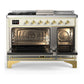 Ilve UM48FSNR3AWGLP Ilve Um48Fsnr3Awglp Majestic Iii 48 Inch Dual Fuel Range With 5 Black Brass Burners, Griddle And French Top, Dual Function Burner Up To 25,000 Btu (Liquid Propane, Triple Glass Door, Antique White, Brass)