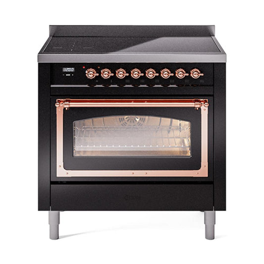 Ilve UNI366NMPBKP Ilve Uni366Nmpbkp Nostalgie Ii Noblesse 36" Induction Range (Triple Glass Door, Glossy Black, Copper)